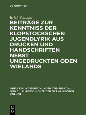 cover image of Beiträge zur Kenntniss der Klopstockschen Jugendlyrik aus Drucken und Handschriften nebst ungedruckten Oden Wielands